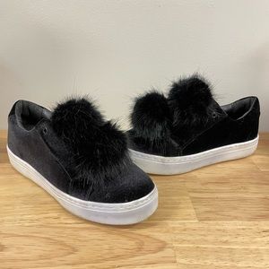 SamEdelman Womens 8 Leya Platform Slip On Sneakers Shoes Pom Pom Black